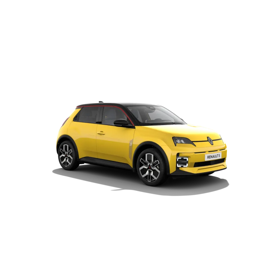Renault 5 E-Tech in der Ausstattung Techno, Gelb, Studio-Freisteller